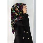 Vissona % 57 İPEK % 43 VİSKONTwill İpek Soyut Geometrik Desenli Fuşya - Sarı Renkli 90x90 Eşarp Dikim Şekli