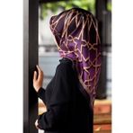 Vissona 8376-26 Mor Desenli Tivil İpek Eşarp