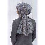 Vissona LÜKS MEDİNE İPEĞİ ÇİÇEKLİ KREM - İNDİGO RENKLİ 75X195 KIRIŞMAZ ŞAL MOSS KREP DİKİŞ TİPİ İTALYAN DİK