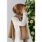 Vissona LÜKS MEDİNE İPEĞİ ÇİZGİ DESENLİ HARDAL RENKLİ 75X195 KIRIŞMAZ ŞAL MOSS KREP DİKİŞ TİPİ İTALYAN DİKİŞ