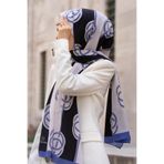 Vissona LÜKS MEDİNE İPEĞİ ÇİZGİLİ DESENLİ İNDİGO RENKLİ 75X195 KIRIŞMAZ ŞAL MOSS KREP DİKİŞ TİPİ İTALYAN DİK