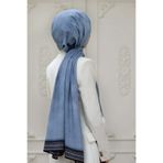 Vissona LÜKS MEDİNE İPEĞİ DESENLİ BEBE MAVİSİ RENKLİ 75X195 KIRIŞMAZ ŞAL MOSS KREP DİKİŞ TİPİ İTALYAN DİKİ