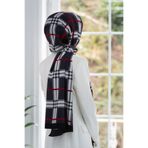 Vissona LÜKS MEDİNE İPEĞİ EKOSE DESENLİ FÜME RENKLİ 75X195 KIRIŞMAZ ŞAL MOSS KREP DİKİŞ TİPİ İTALYAN DİKİŞLİ