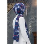 Vissona LÜKS MEDİNE İPEĞİ EKOSE DESENLİ LACİVERT RENKLİ 75X195 KIRIŞMAZ ŞAL MOSS KREP DİKİŞ TİPİ İTALYAN DİK