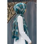 Vissona LÜKS MEDİNE İPEĞİ EKOSE DESENLİ PETROL YEŞİLİ RENKLİ 75X195 KIRIŞMAZ ŞAL MOSS KREP DİKİŞ TİPİ İTALYA