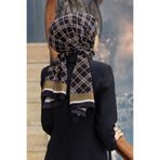 Vissona LÜKS MEDİNE İPEĞİ EKOSE DESENLİ SİYAH - VİZON RENKLİ 75X195 KIRIŞMAZ ŞAL MOSS KREP DİKİŞ TİPİ İTALYA