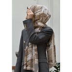 Vissona LÜKS MEDİNE İPEĞİ FIRÇA DESENLİ BEJ RENKLİ 75X195 KIRIŞMAZ ŞAL MOSS KREP DİKİŞ TİPİ İTALYAN DİKİŞLİ