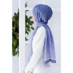 Vissona LÜKS MEDİNE İPEĞİ GEOMETRİ DESENLİ BEBE MAVİSİ RENKLİ 75X195 KIRIŞMAZ ŞAL MOSS KREP DİKİŞ TİPİ İTALY