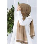 Vissona LÜKS MEDİNE İPEĞİ GEOMETRİ DESENLİ BEJ RENKLİ 75X195 KIRIŞMAZ ŞAL MOSS KREP DİKİŞ TİPİ İTALYAN DİKİŞ
