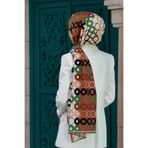 Vissona LÜKS MEDİNE İPEĞİ GEOMETRİK DESENLİ BAKIR RENKLİ 75X195 KIRIŞMAZ ŞAL MOSS KREP DİKİŞ TİPİ İTALYAN Dİ