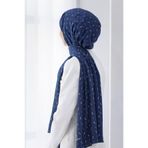 Vissona LÜKS MEDİNE İPEĞİ GEOMETRİK DESENLİ LACİVERT RENKLİ 75X195 KIRIŞMAZ ŞAL MOSS KREP DİKİŞ TİPİ İTALYAN