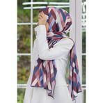 Vissona LÜKS MEDİNE İPEĞİ GEOMETRİK DESENLİ PUDRA - İNDİGO RENKLİ 75X195 KIRIŞMAZ ŞAL MOSS KREP DİKİŞ TİPİ İ
