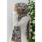 Vissona LÜKS MEDİNE İPEĞİ GEOMETRIK DESENLİ SAKS RENKLİ 75X195 KIRIŞMAZ ŞAL MOSS KREP DİKİŞ TİPİ İTALYAN DİK