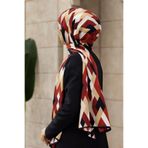 Vissona LÜKS MEDİNE İPEĞİ GEOMETRİK DESENLİ SİYAH - BORDO RENKLİ 75X195 KIRIŞMAZ ŞAL MOSS KREP DİKİŞ TİPİ İT