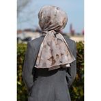Vissona LÜKS MEDİNE İPEĞİ SONBAHAR DESENLİ GRİ RENKLİ 75X195 KIRIŞMAZ ŞAL MOSS KREP DİKİŞ TİPİ İTALYAN DİKİŞ