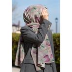 Vissona LÜKS MEDİNE İPEĞİ SONBAHAR DESENLİ PEMBE RENKLİ 75X195 KIRIŞMAZ ŞAL MOSS KREP DİKİŞ TİPİ İTALYAN DİK