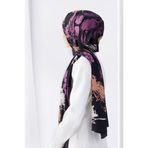 Vissona LÜKS MEDİNE İPEĞİ SONBAHAR YAPRAKLARI DESENLİ MÜRDÜM RENKLİ 75X195 KIRIŞMAZ ŞAL MOSS KREP DİKİŞ TİPİ