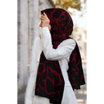Vissona LÜKS MEDİNE İPEĞİ TAŞ DESENLİ SİYAH - KIRMIZI RENKLİ 75X195 KIRIŞMAZ ŞAL MOSS KREP DİKİŞ TİPİ İTALYA