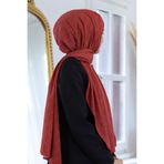 Vissona LÜKS MEDİNE İPEĞİ V DESENLİ BORDO RENKLİ 75X195 KIRIŞMAZ ŞAL MOSS KREP DİKİŞ TİPİ İTALYAN DİKİŞLİ