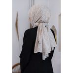 Vissona LÜKS MEDİNE İPEĞİ V DESENLİ KREM RENKLİ 75X195 KIRIŞMAZ ŞAL MOSS KREP DİKİŞ TİPİ İTALYAN DİKİŞLİ