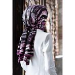 Vissona LÜKS MEDİNE İPEĞİ ZEBRA DESENLİ MÜRDÜM - SİYAH RENKLİ 75X195 KIRIŞMAZ ŞAL MOSS KREP DİKİŞ TİPİ İTALY
