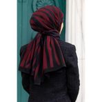 Vissona LÜKS MEDİNE İPEĞİ ZEBRA DESENLİ SİYAH - KIRMIZI RENKLİ 75X195 KIRIŞMAZ ŞAL MOSS KREP DİKİŞ TİPİ İTAL