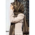 Vissona LÜKS MEDİNE İPEĞİ ZİNCİR DESENLİ KAHVERENGİ RENKLİ 75X195 KIRIŞMAZ ŞAL MOSS KREP DİKİŞ TİPİ İTALYAN