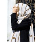 Vissona LÜKS MEDİNE İPEĞİ ZİNCİR DESENLİ KREM RENKLİ 75X195 KIRIŞMAZ ŞAL MOSS KREP DİKİŞ TİPİ İTALYAN DİKİŞL