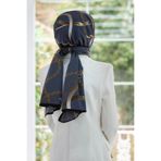 Vissona LÜKS MEDİNE İPEĞİ ZİNCİRLİ KEMER DESENLİ FÜME RENKLİ 75X195 KIRIŞMAZ ŞAL MOSS KREP DİKİŞ TİPİ İTALYA