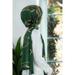 Vissona LÜKS MEDİNE İPEĞİ ZİNCİRLİ KEMER DESENLİ ZÜMRÜT YEŞİLİ RENKLİ 75X195 KIRIŞMAZ ŞAL MOSS KREP DİKİŞ Tİ