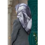 Vissona Siyah-Beyaz Mermer Desen Tivil İpek Eşarp 51719-0001-0002