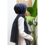 Vissona%57 İPEK%43 PAMUK Degrade Desenli İndigo Renkli Şal - 70x190 Dikiş Tipi İtalyan Dikişli