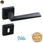 Vista Mat Siyah Oda Kapi Kolu Kare Rozetli Surgulu Ve Celik Kapi Kulpu Uyumlu Sag Sol Uygun Kollari