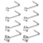 Visxcnu 8 adet 20 g titanyum hızma, burun halkası, kadınlar ve erkekler için, G23 titanyum, 1,5 mm, 2,5 mm, 3 mm, CZ hızma, takı, hipoalerjenik, düz, vida, L şeklinde, G23 titanyum hızma, hızma, set