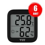 VIT 6'lı İç Mekan Dijital Isı ve Nem Ölçer Siyah Termometre BVT17-04 THERMOMETER