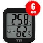 Vıt 6'Lı İç Mekan Dijital Isı Ve Nem Ölçer Siyah Termometre Bvt17-04