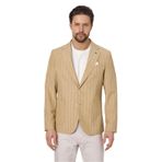 Vitao Erkek Bej İtalyan Çizgili Keten Karışımlı İlkbahar-Yazlık Blazer Ceket Bej 56