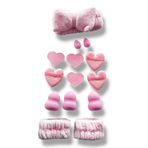Vitastyle Pembe Kurdele Figürlü Havlu Saç Bandı/Makyaj Süngeri/Pudra Süngeri/Su Emici Havlu Bileklik Set 14'lü