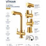 VİTKARSU ARMATÜR Su Arıtmalı Gold Mutfak Eviye Bataryası Çift Çıkışlı Pirinç Gövde - Altın