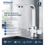 VİTKARSU ARMATÜR VİTKAR SU Köşeli Lüks 3 Yollu Arıtma Çıkışlı Mıx Aç-Kapa Mutfak Eviye Bataryası - Krom
