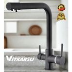 VİTKARSU ARMATÜR VİTKARSU Oval Lüks 3 Yollu Arıtma Çıkışlı Mix Aç-Kapa Mutfak Evye Bataryası - Mat Siyah