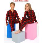 Vitmo Kız / Erkek Çocuk Uzun Kollu Düğmeli Pamuklu Ekoseli Pijama Takımı - Kırmızı - 5 - 6 Yaş