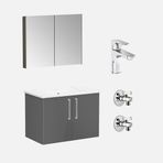 VitrA Antrasit Aynalı 80 cm Takım Banyo Dolabı