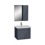 Vitra Quadrum Demonte Set, 65 Cm, Kapaklı, (Lavabo Dolabı, Yandan Dolaplı Ayna), Parlak Antrasit