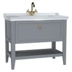 VitrA Valarte 62184 Mat Gri 100 cm Çekmeceli Etajerli Lavabolu Tek Armatür Delikli Lavabo Dolabı