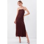 Vitrin İp Askılı Uzun Elbise - 3XL - Kahve