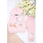 Vitrinmixmini %100 PAMUK 3 PARÇALI KAPÜŞONLU KEDİ FİGÜRLÜ KIZ BEBEK YELEK TAKIM-AÇIK PEMBE - Renkli - 6 - 9 Ay