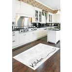 Viva Home Beyaz Kaymaz Tabanlı Kitchen Yazılı Mutfak Halısı Yolluk Vh087, Beyaz, 80 X 200