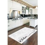 Viva Home Beyaz Kaymaz Tabanlı Kitchen Yazılı Mutfak Halısı Yolluk VH087