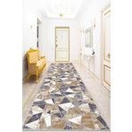 Viva Home Geometrik Desen Eskitme Kaymaz Mutfak Hol Antre Kesme Özel Ölçülü Rulo Yolluk Ar1091, Vizon Gri, 120 X 490